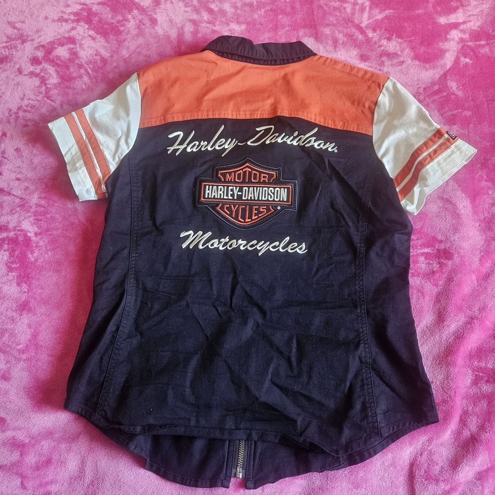 Harley Davidson Black and Orange Zip-Up Shirt - Picture 3 of 4
